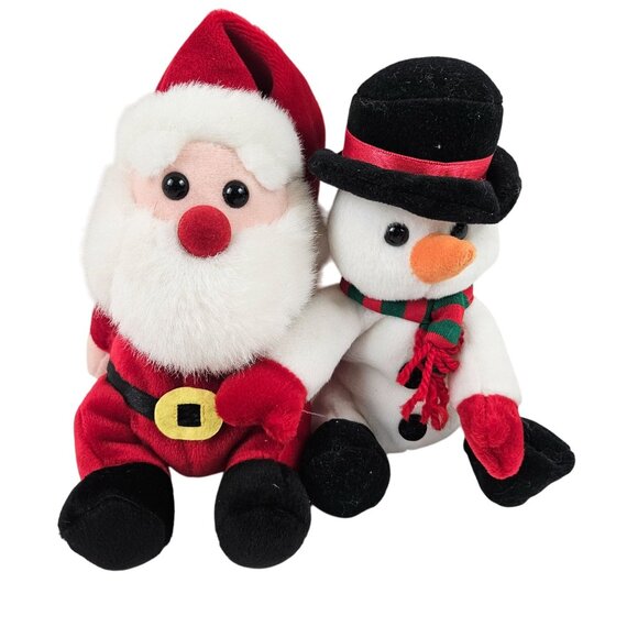 Santa Snowman Plush Duo Sears Roebuck Ho Ho Beans Collection Christmas Toy - Picture 1 of 10